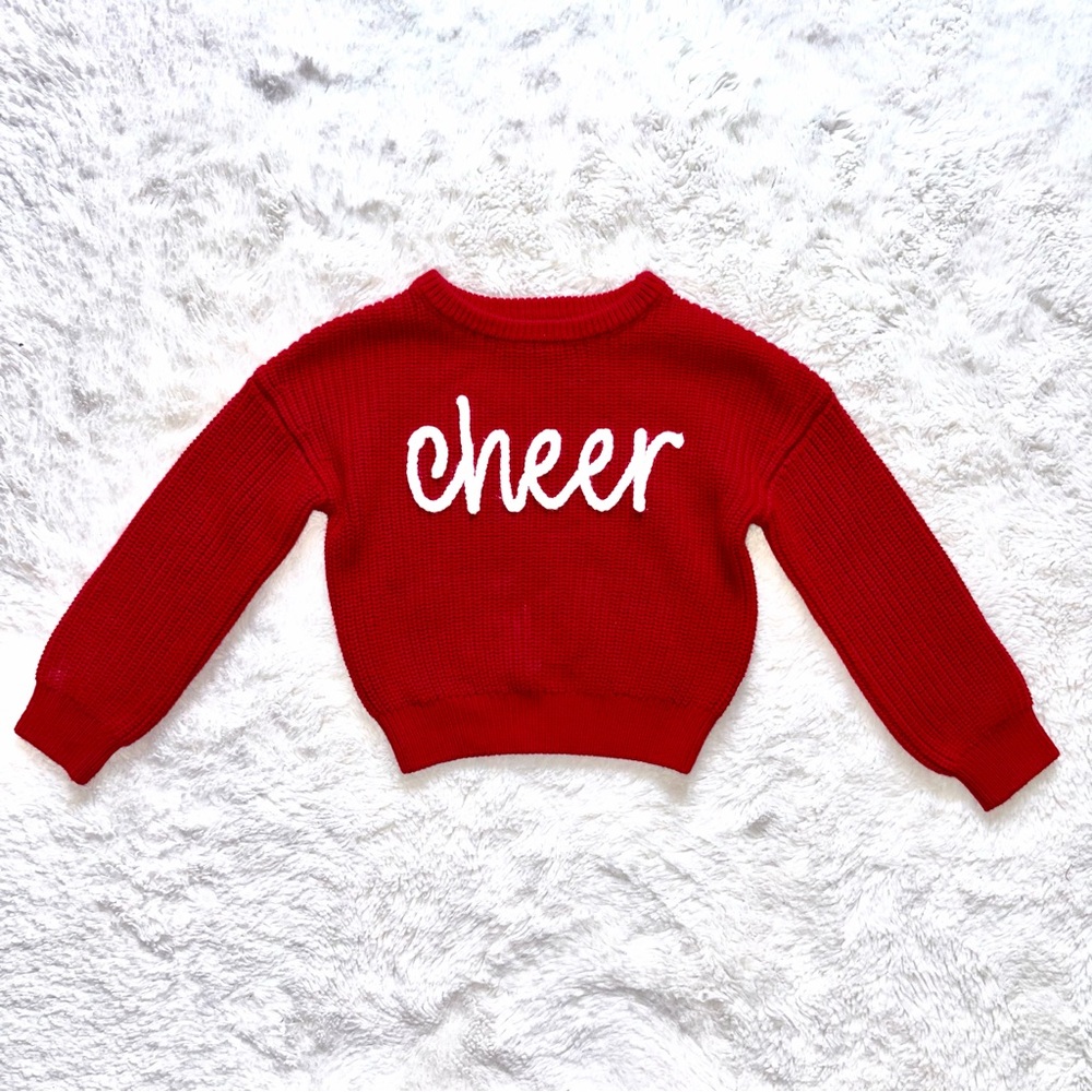 Play by Little Sleepies Girls 5 Deep Crimson Cheer Drop Shoulder Sweater Holiday